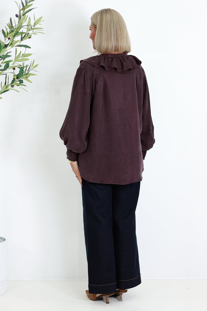Marnie  V Ruffle Shirt | WINE