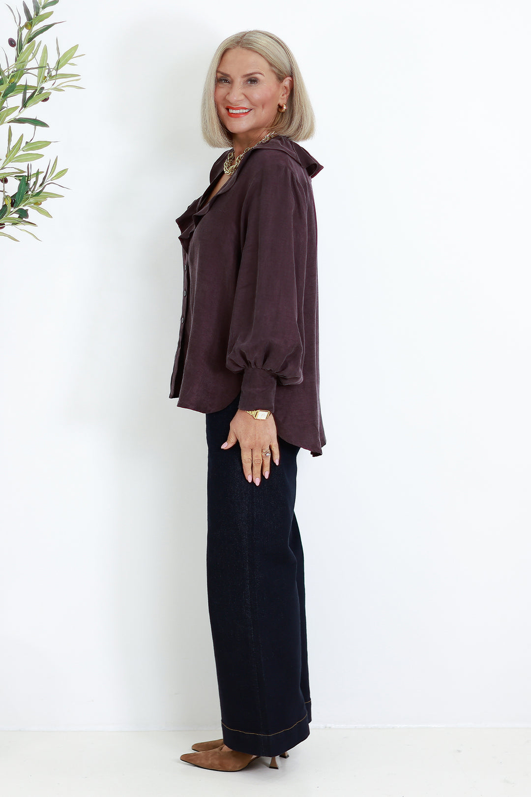 Marnie  V Ruffle Shirt | WINE