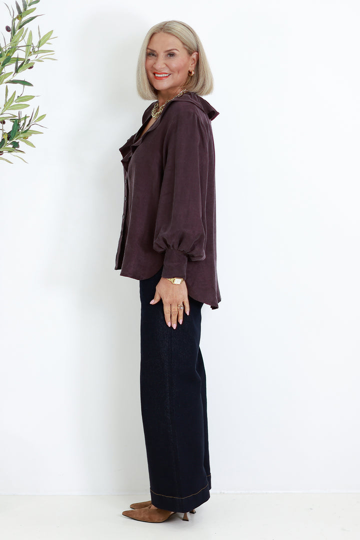 Marnie  V Ruffle Shirt | WINE