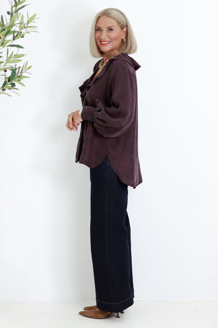 Marnie  V Ruffle Shirt | WINE