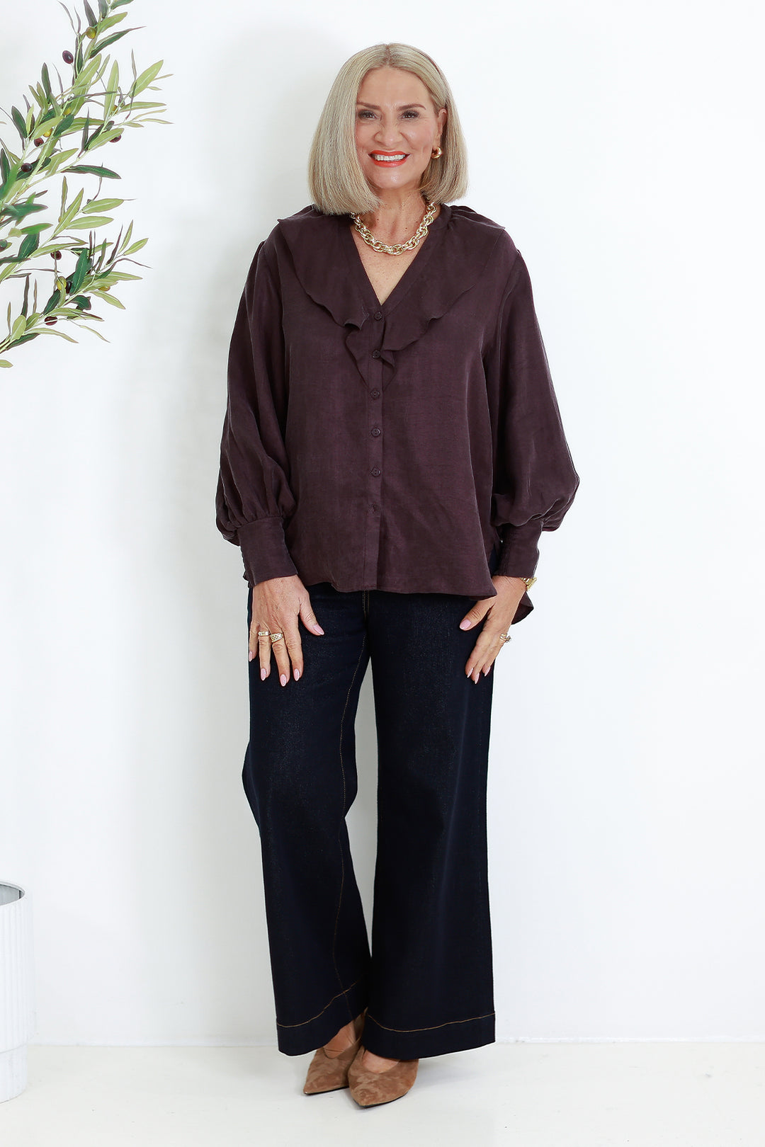 Marnie  V Ruffle Shirt | WINE