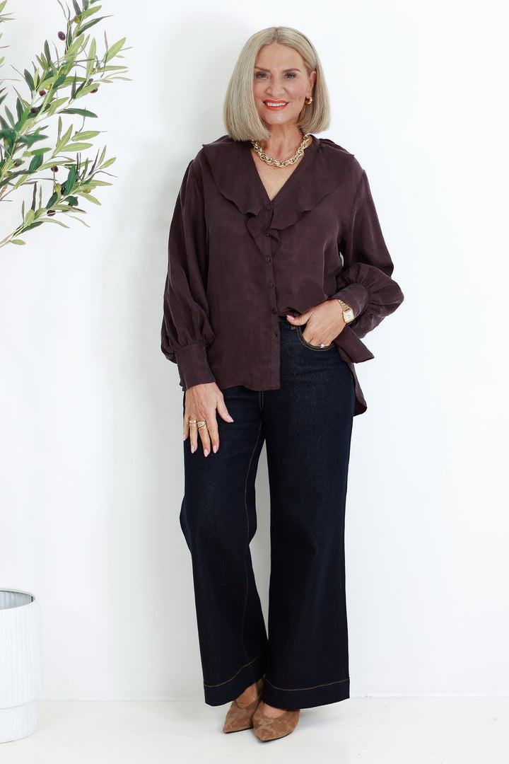 Marnie  V Ruffle Shirt | WINE