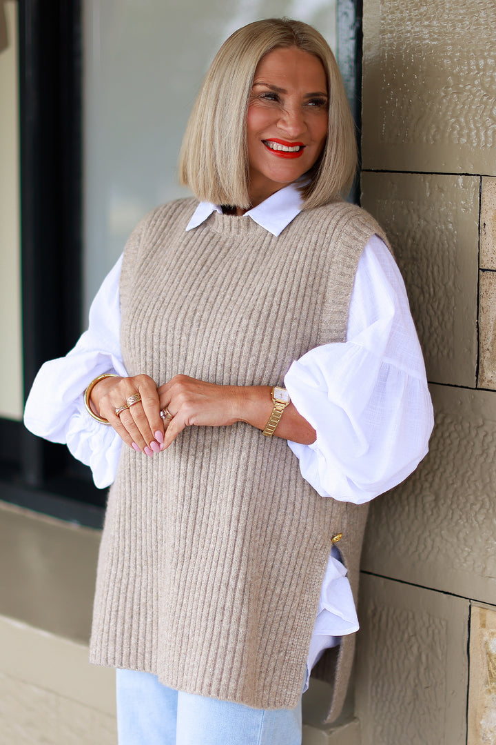 NEW Round Neck Vest | Taupe