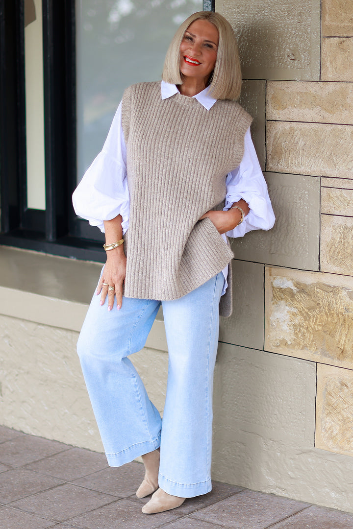 NEW Round Neck Vest | Taupe