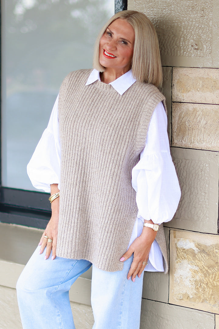 NEW Round Neck Vest | Taupe