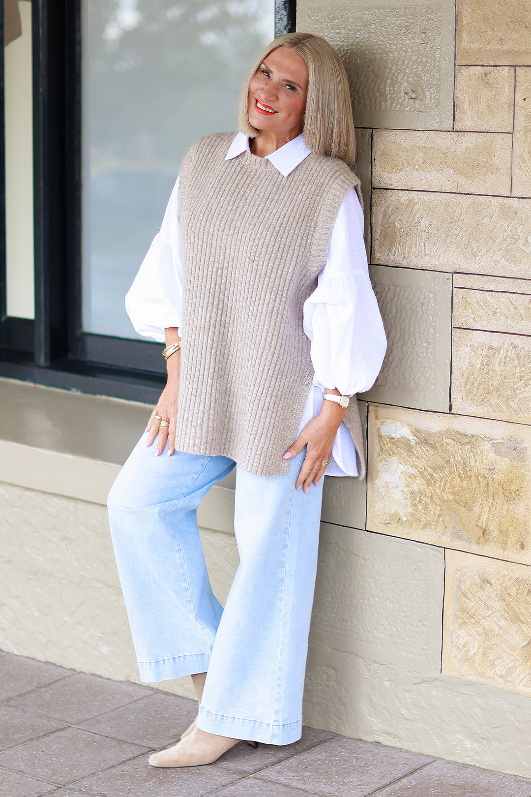 NEW Round Neck Vest | Taupe