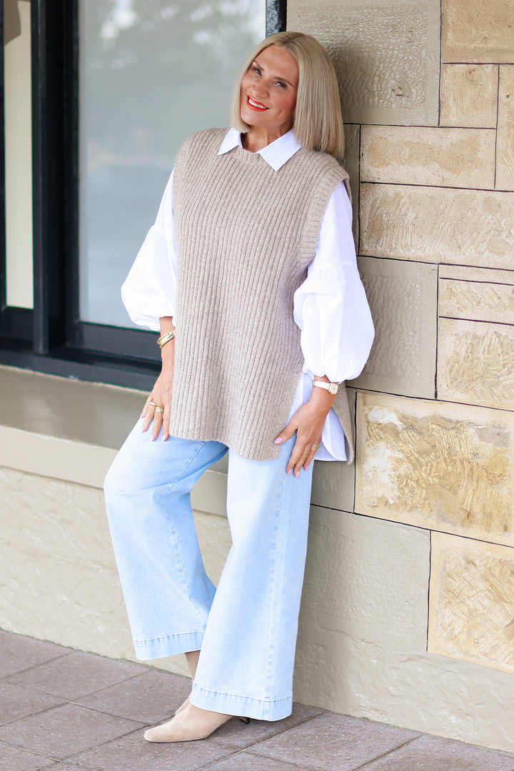NEW Round Neck Vest | Taupe