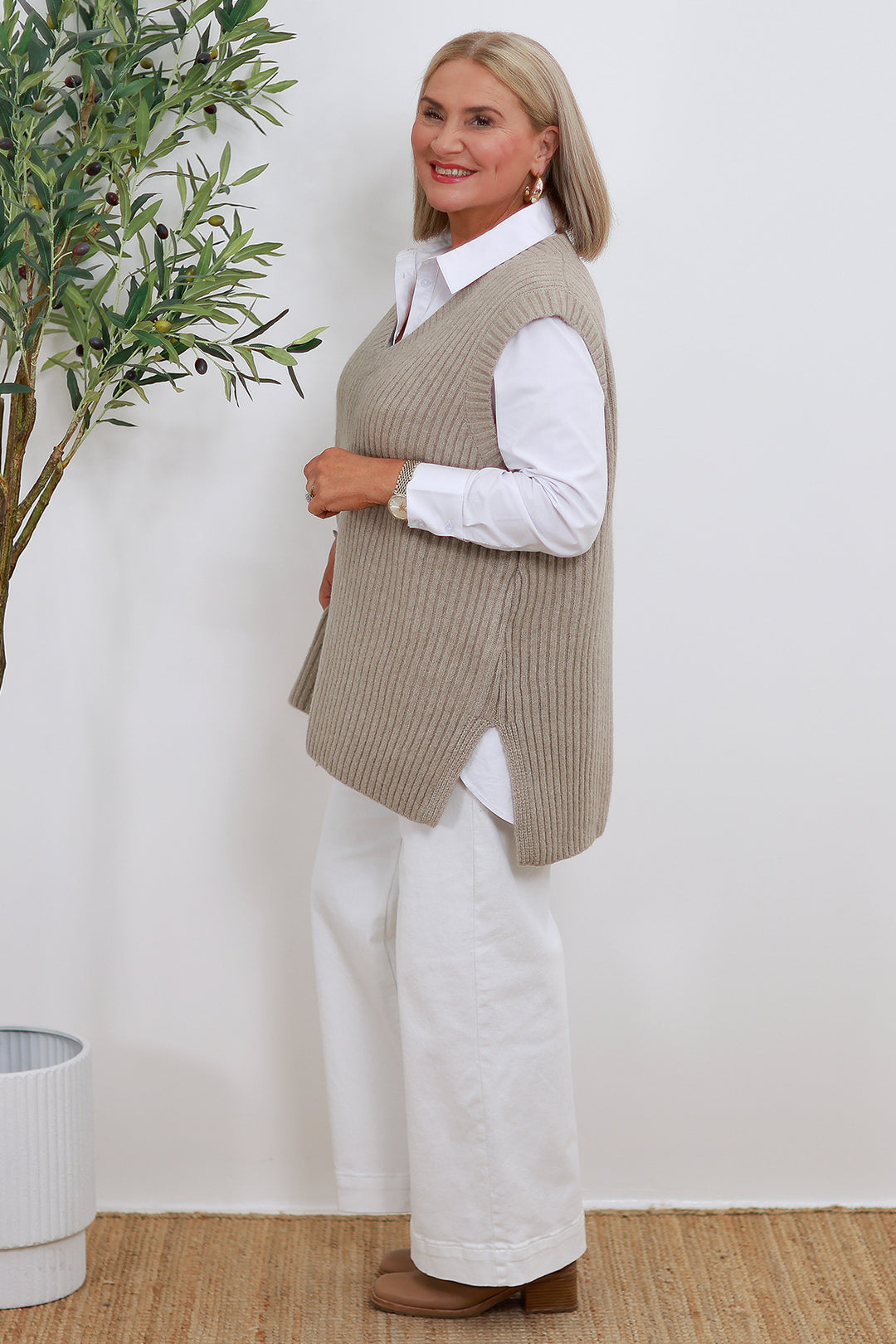 V Neck Vest | TAUPE