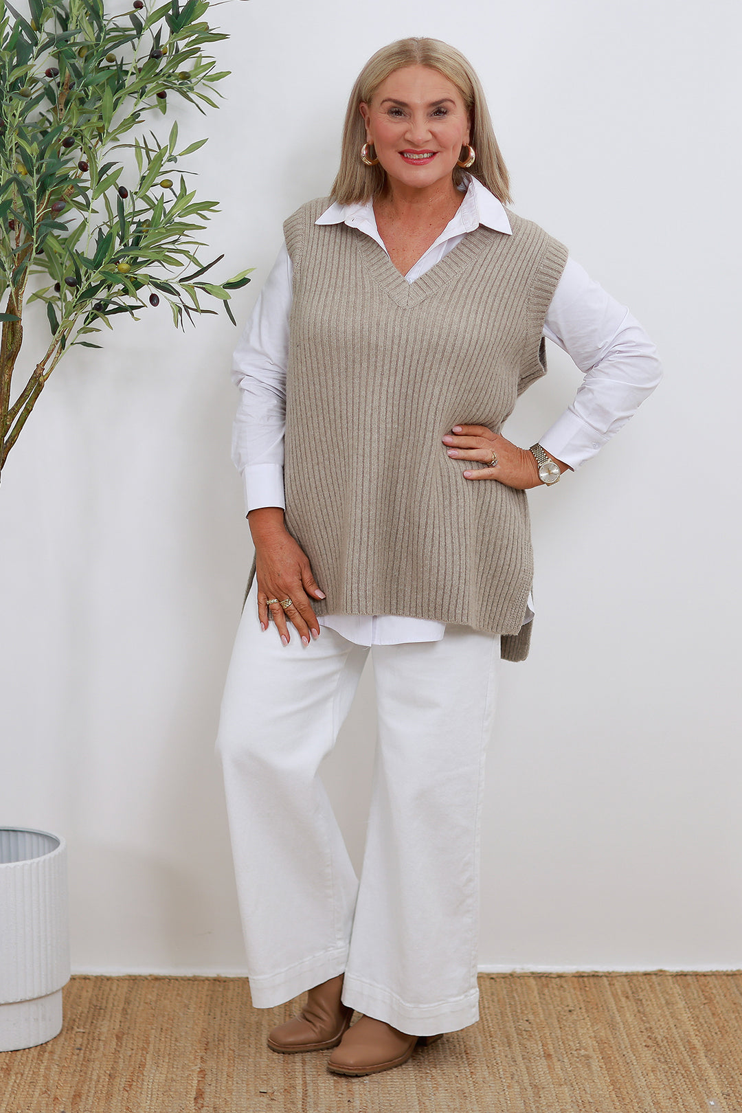 V Neck Vest | TAUPE