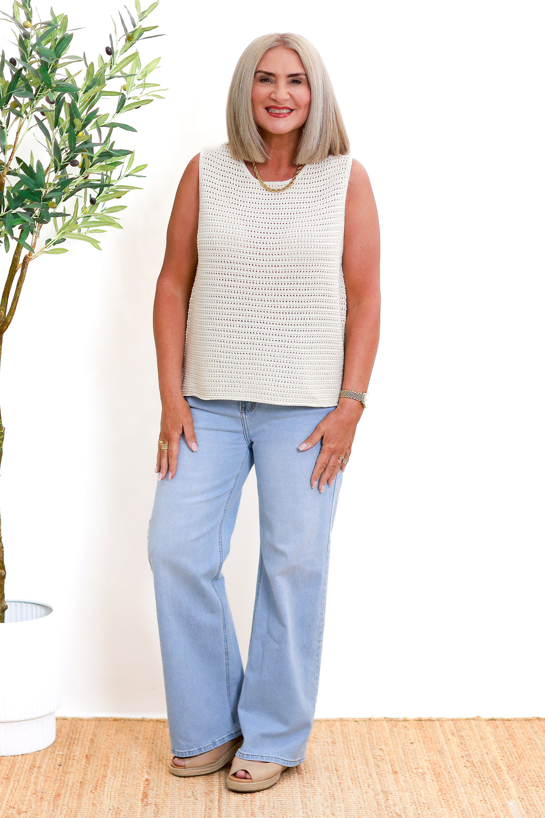 Margot Mesh Knit Tank | ECRU