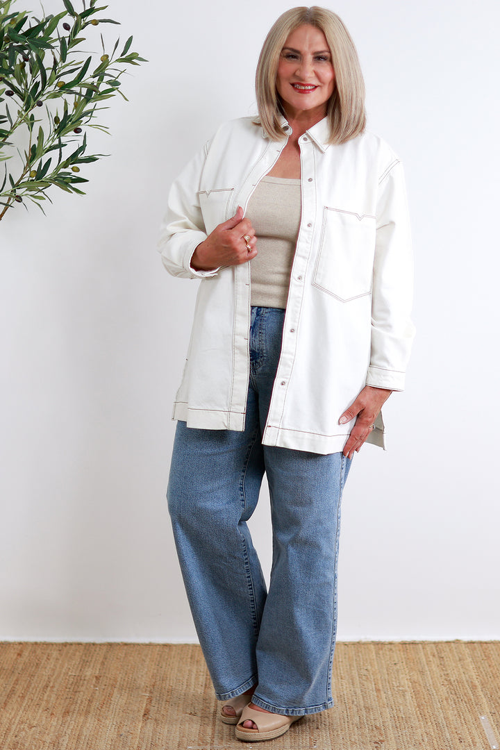Longline Denim Shacket | Ecru