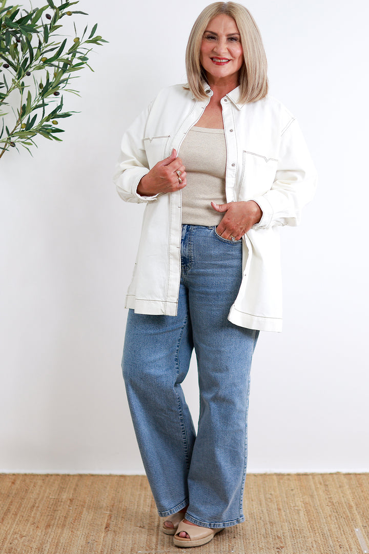 Longline Denim Shacket | Ecru