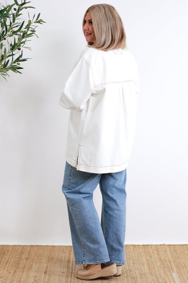 Longline Denim Shacket | Ecru