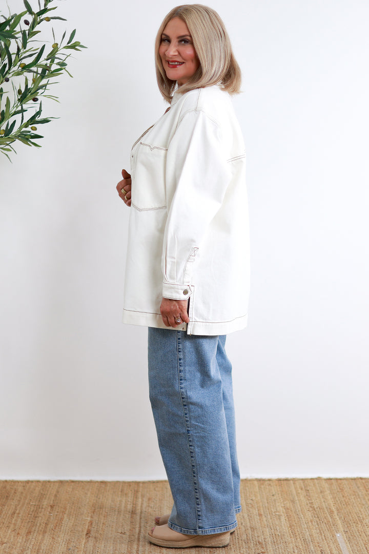 Longline Denim Shacket | Ecru