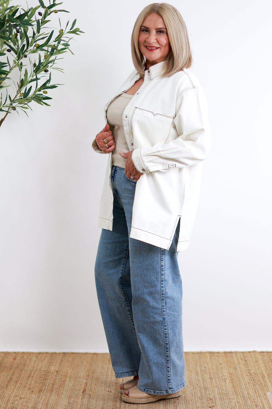 Longline Denim Shacket | Ecru