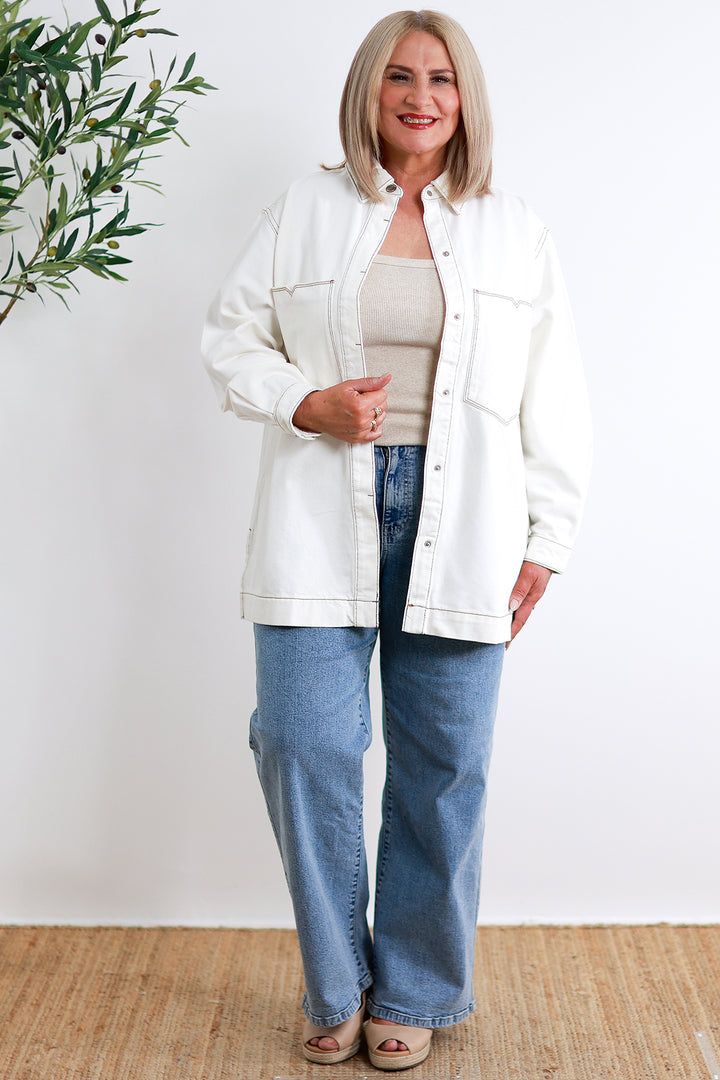 Longline Denim Shacket | Ecru