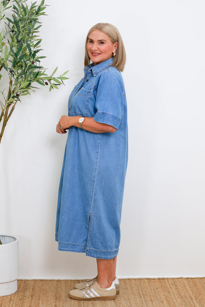 Mimmi NEW Short Slv Shirt Dress | Vintage Blue