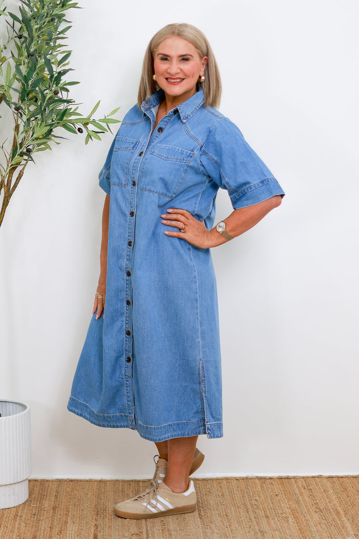 Mimmi NEW Short Slv Shirt Dress | Vintage Blue