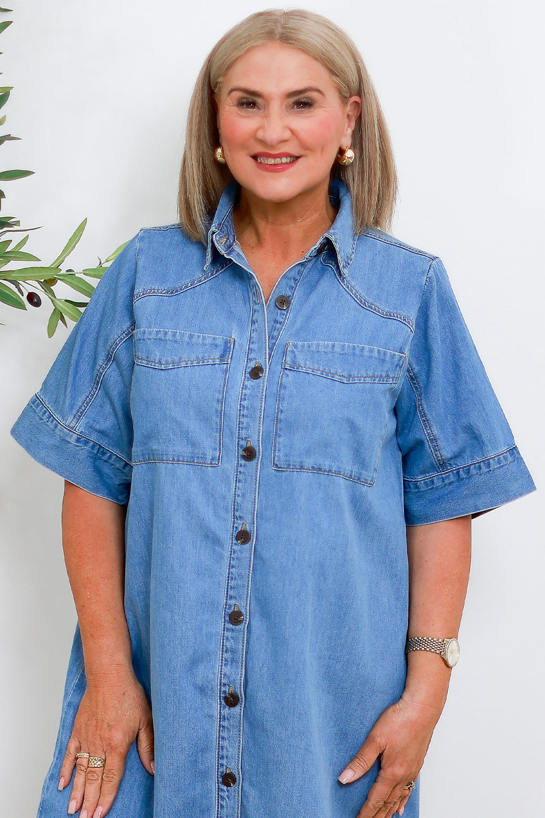 Mimmi NEW Short Slv Shirt Dress | Vintage Blue