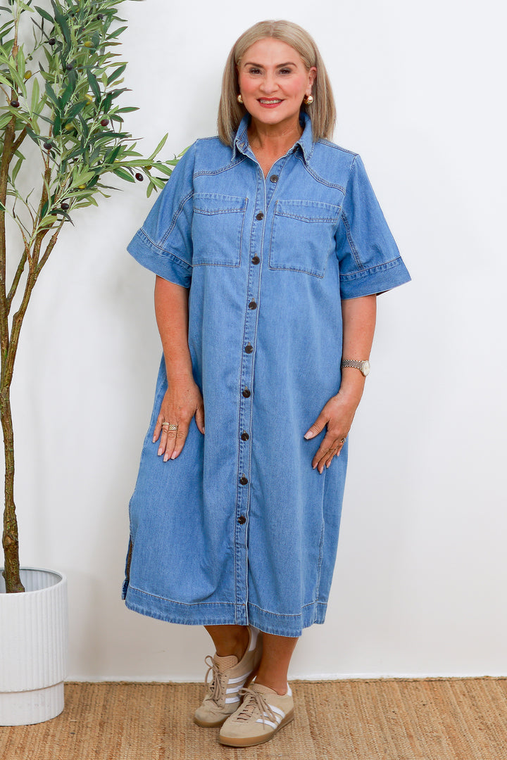Mimmi NEW Short Slv Shirt Dress | Vintage Blue