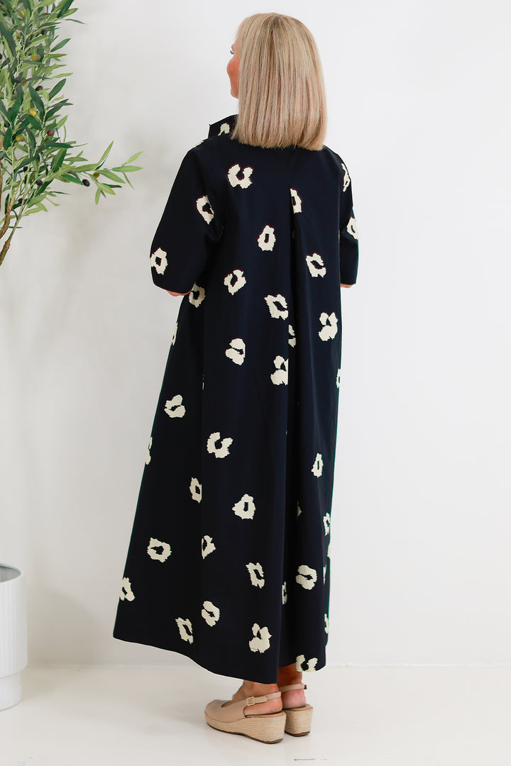 Primrose Swing Shirt Dress | Black & Cream LEOPARD PRINT