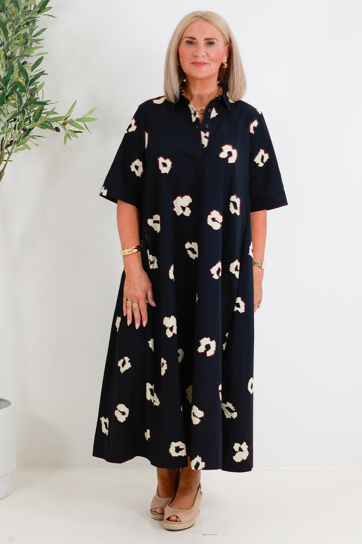 Primrose Swing Shirt Dress | Black & Cream LEOPARD PRINT
