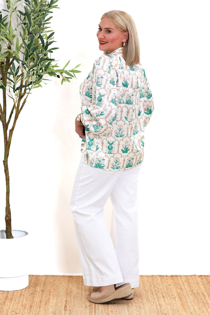 Rafina Shirt Collared | Ivory Patterned