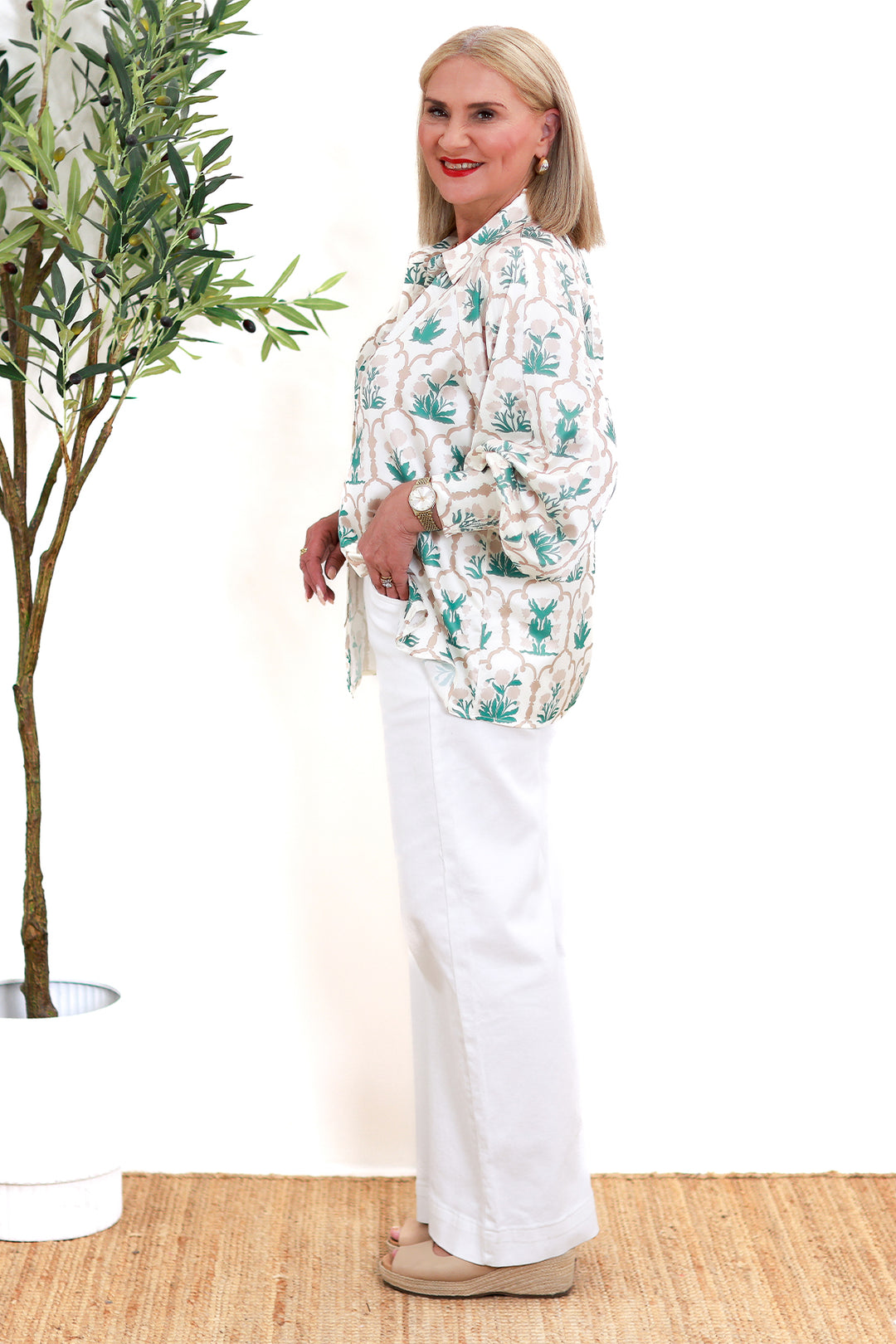 Rafina Shirt Collared | Ivory Patterned