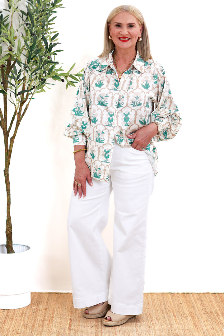 Rafina Shirt Collared | Ivory Patterned