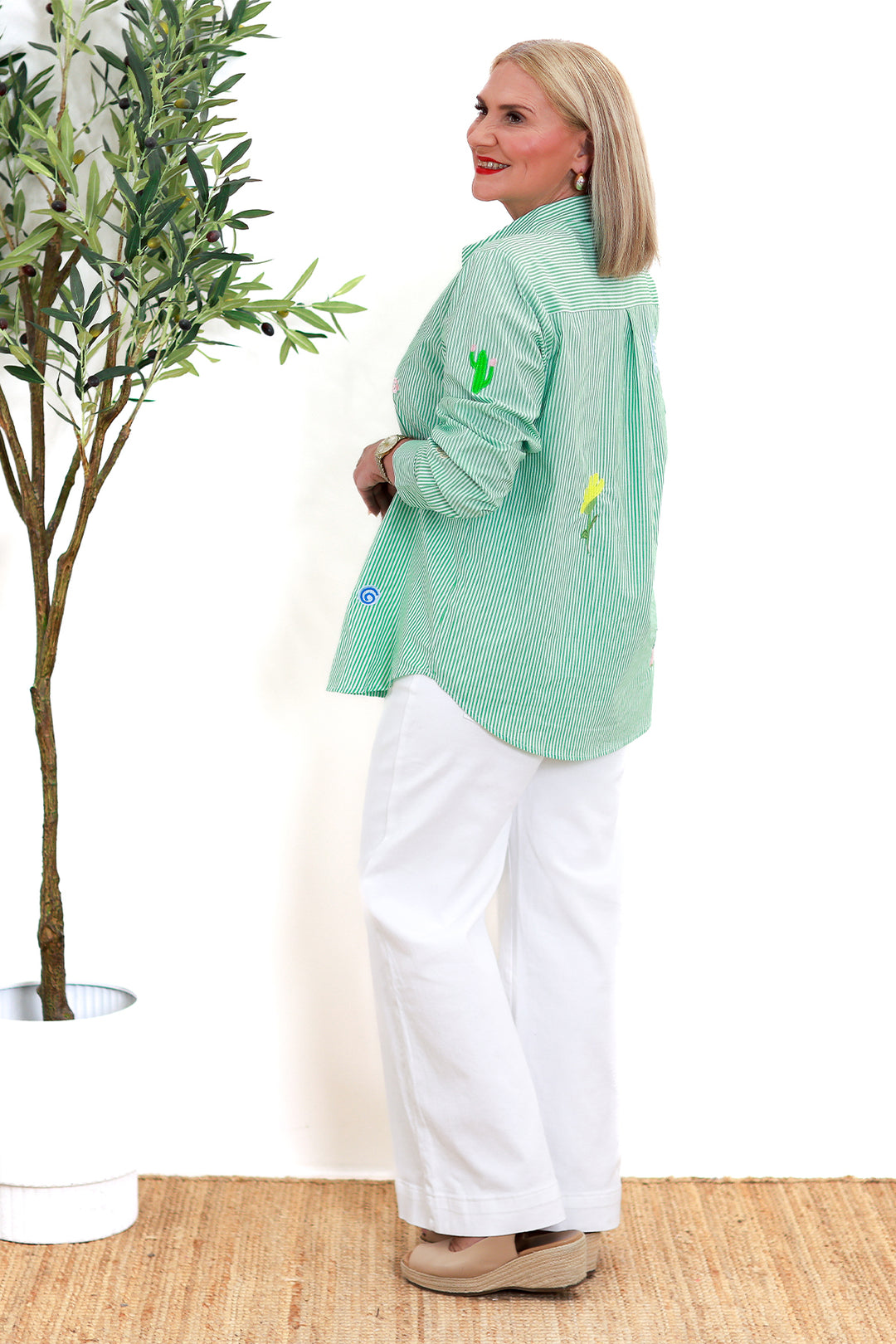 Kimmie Floral Shirt | FLORAL GREEN STRIPE