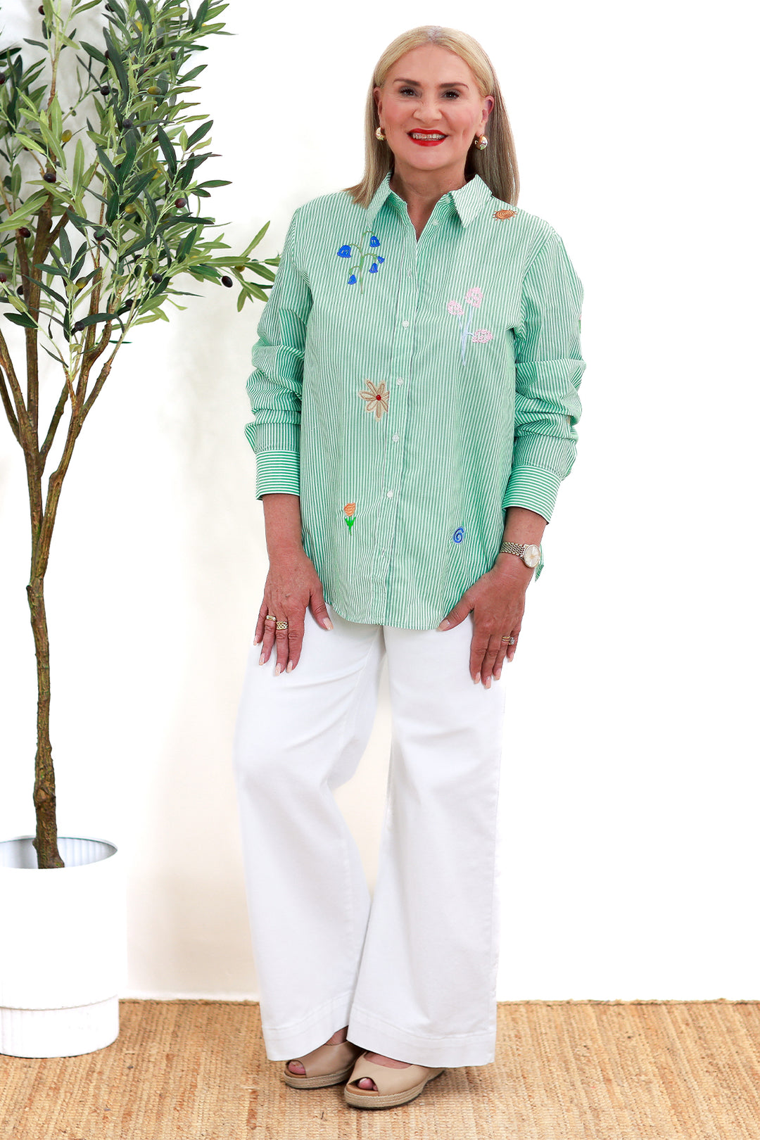 Kimmie Floral Shirt | FLORAL GREEN STRIPE