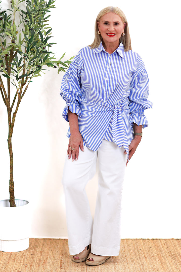 Taulah Tie Shirt | BLUE & WHITE
