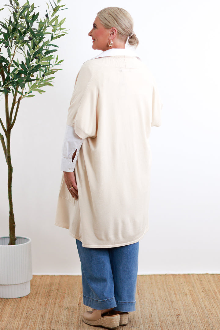 Diego Long Knit Vest | Ecru