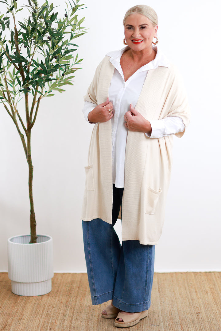 Diego Long Knit Vest | Ecru
