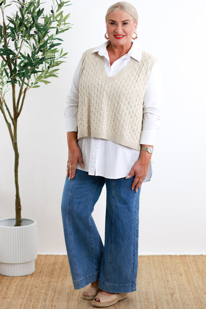 Huntress Slouch Vest | Oat & Black
