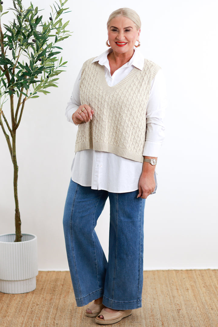 Huntress Slouch Vest | Oat & Black