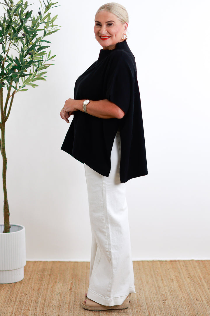 Meander Knit Poncho - Black