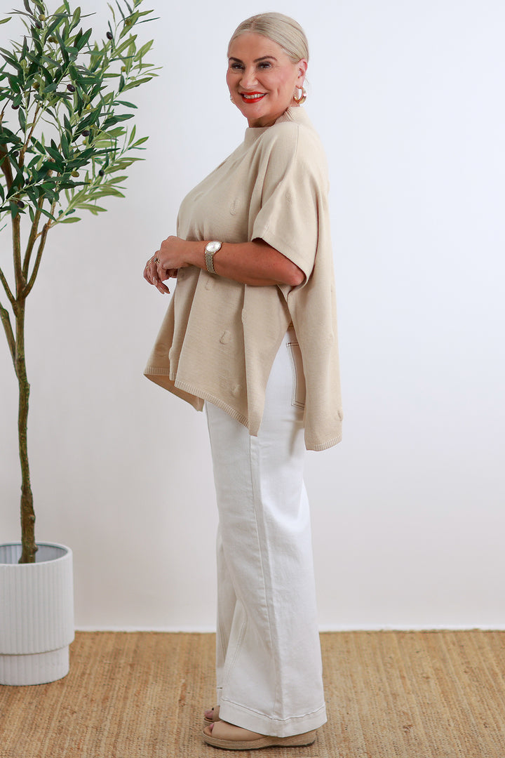 Meander Knit Poncho - Ecru