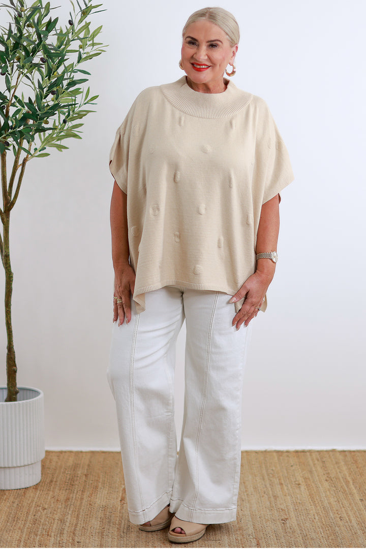 Meander Knit Poncho - Ecru