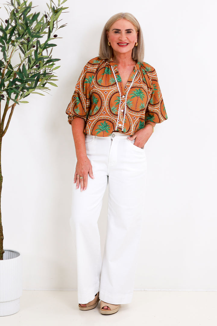 Palm Print Shirt | Tan