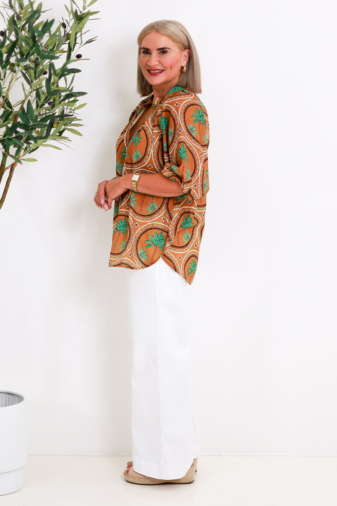 Palm Print Shirt | Tan