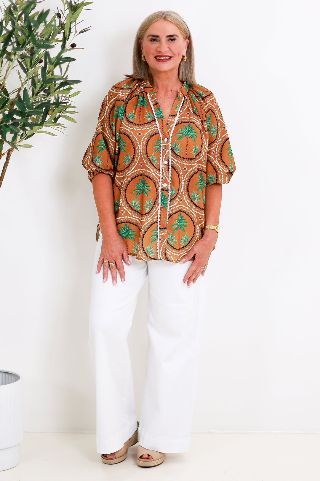 Palm Print Shirt | Tan