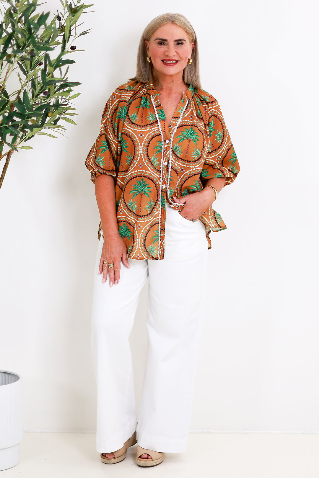 Palm Print Shirt | Tan