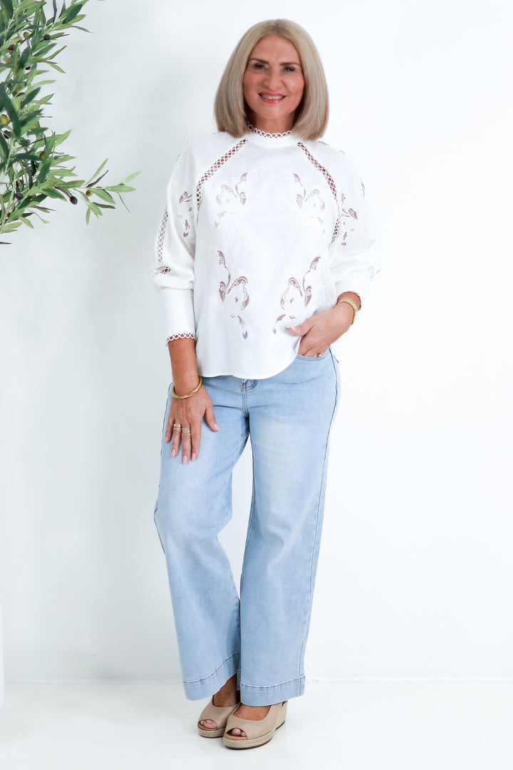 Aven Embroidered Blouse | WHITE