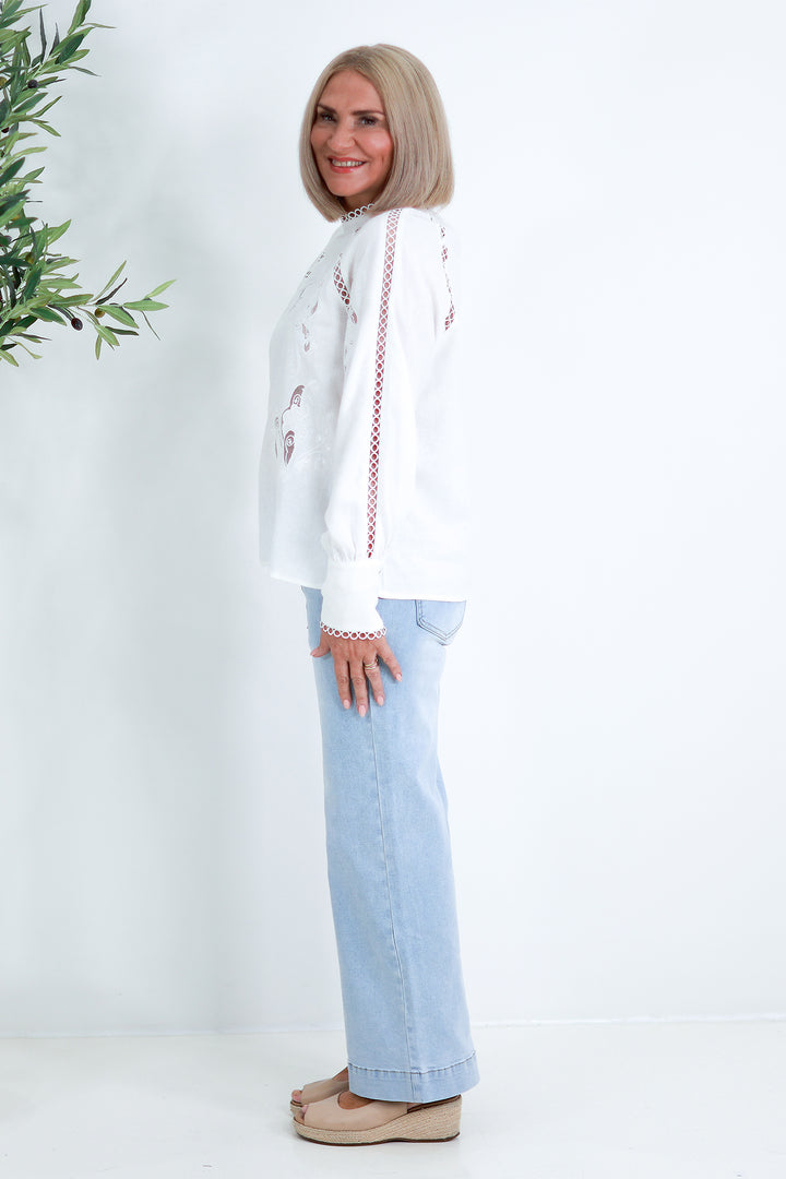 Aven Embroidered Blouse | WHITE
