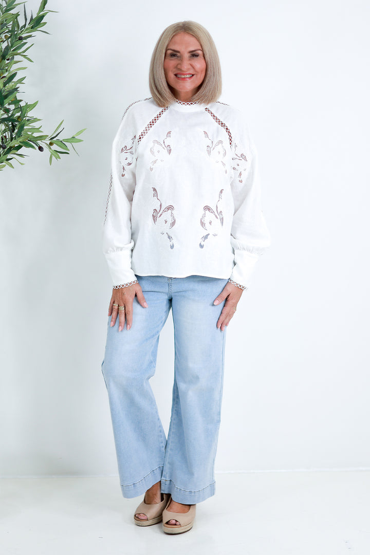 Aven Embroidered Blouse | WHITE