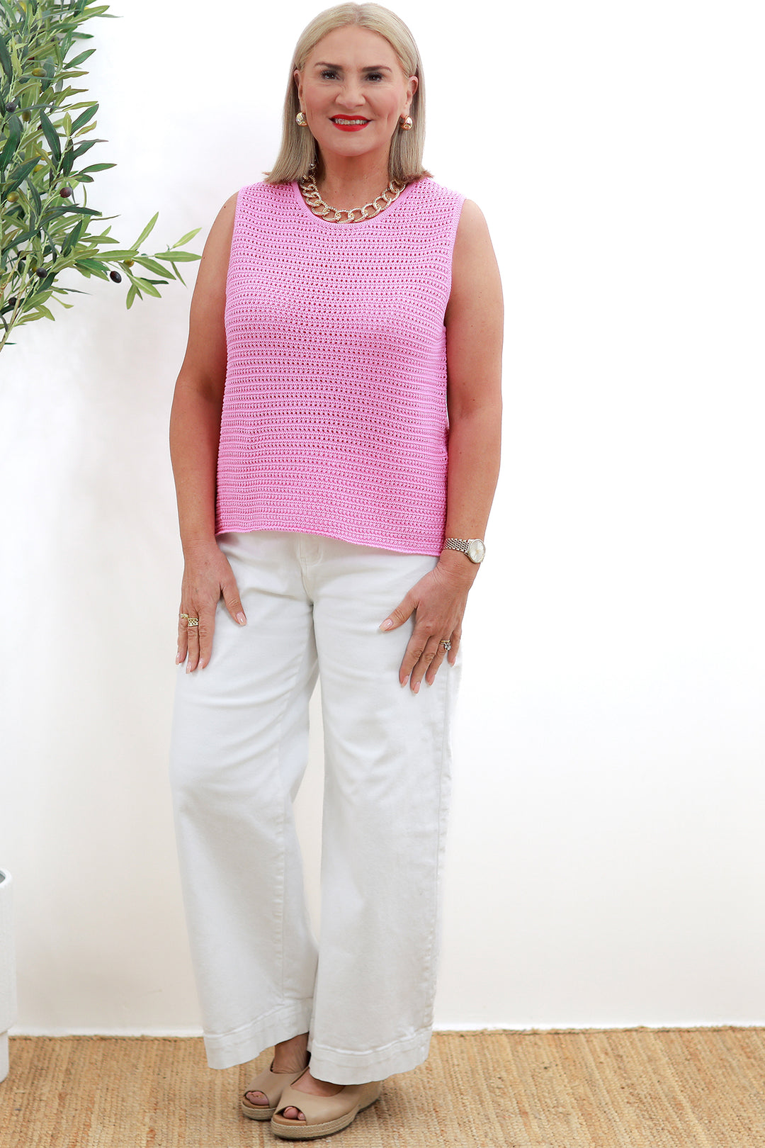 Margot Mesh Knit Tank | HIBISCUS PINK