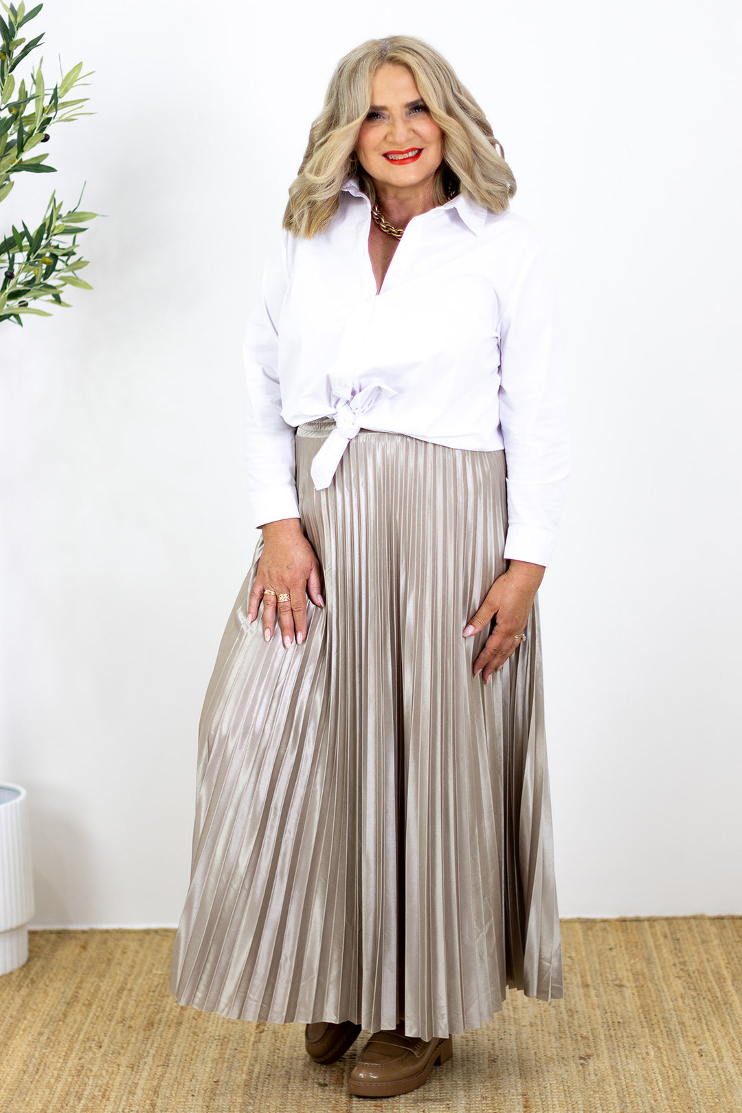 Adele Pleated Skirt | GOLD Taupe
