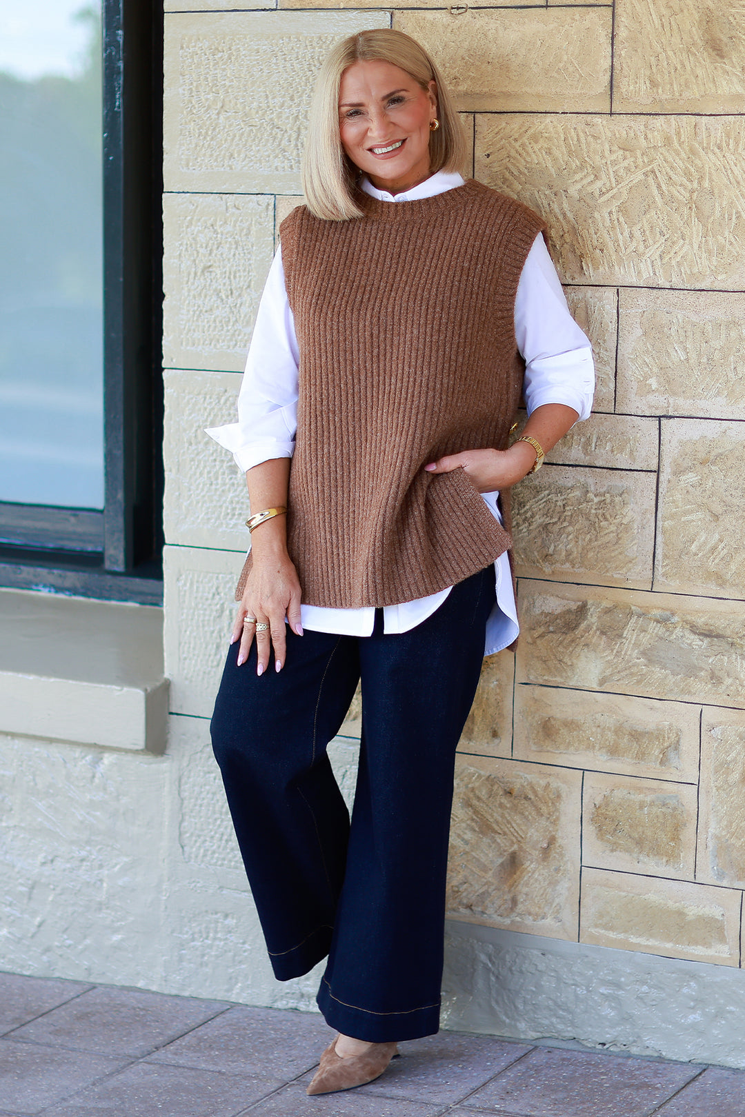 NEW Round Neck Vest | TAN