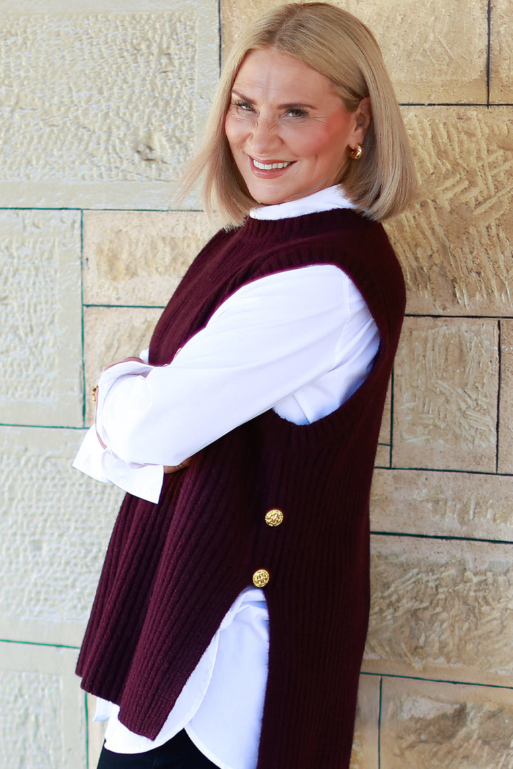 NEW Round Neck Vest | WINE